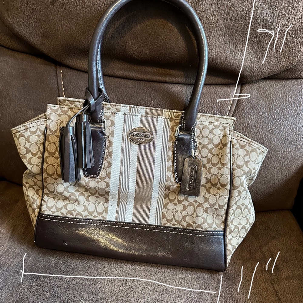 Coach Signature Stripe Brown Tote Bag